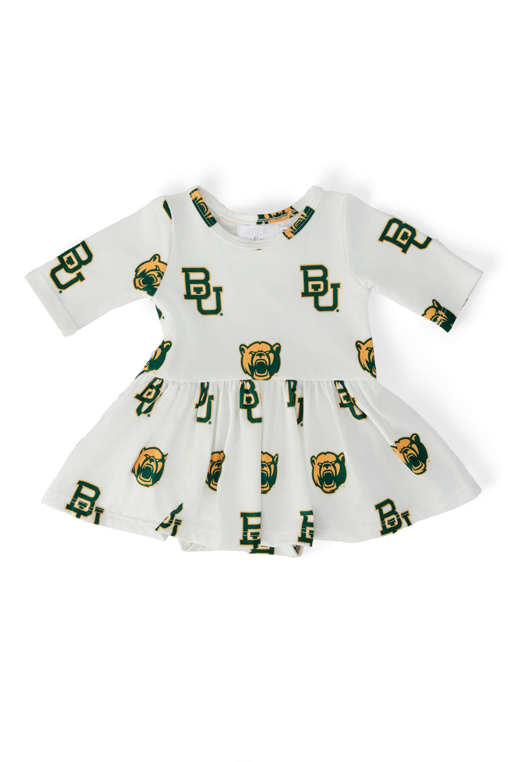 Baylor White Bear 3/4 Sleeve Twirl Bodysuit
