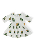 Baylor White Bear 3/4 Sleeve Twirl Bodysuit