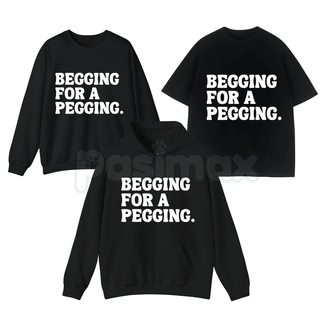 "Begging for A Pegging" Funny Letter Print T-Shirt – Adult Humor Graphic Tee, Unisex Sweatshirt & Hoodie