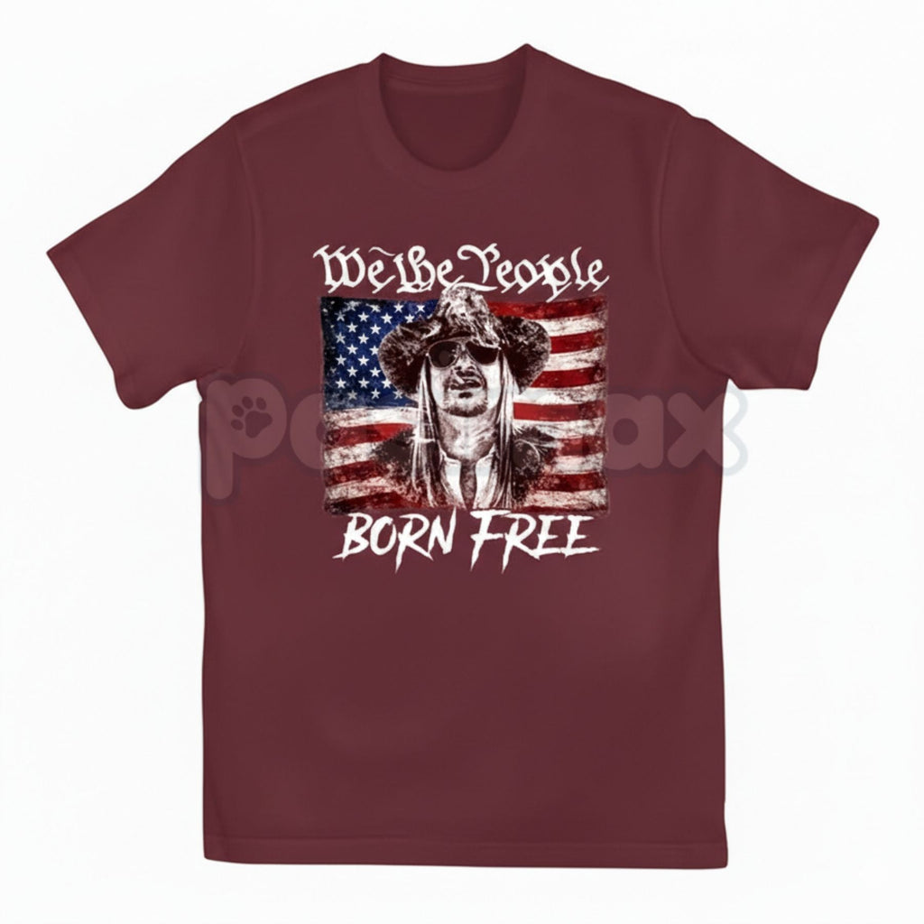 "Born Free" Classic American Flag T-Shirt - Heritage USA Graphic Tee, Premium Heavyweight 100% Cotton Patriotic Shirt, Old School Americana Style Top, Traditional Liberty & Freedom Apparel, High-Quality Made in USA Statement Shirt