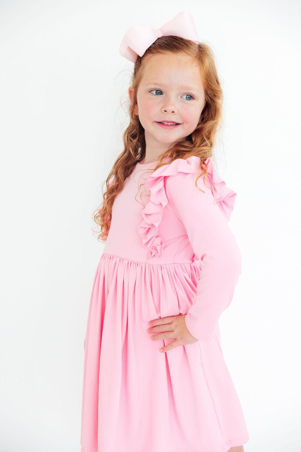 Bubblegum Pink L/S Ruffle Twirl Dress
