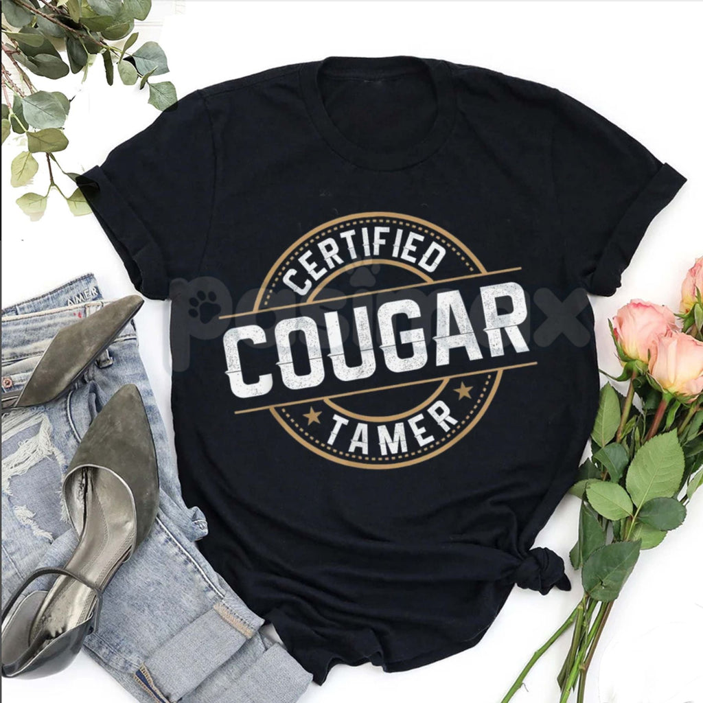"Certified Cougar Tamer" Funny Men's T-Shirt - Humorous Cougar Costume Graphic Tee, Premium 100% Cotton Sarcastic Men's Gift, Witty Adult Humor Bachelor Party Top, Soft Lived-In Heavyweight Casual Apparel, Funny Pick-Up Artist Statement Shirt