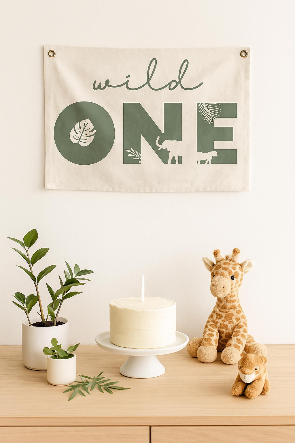 Wild One First Birthday Canvas Banner - Jungle Theme