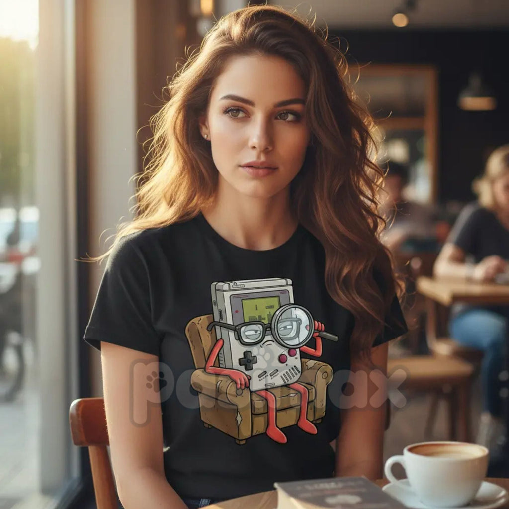 Cool Old Game Boy Detective Shirt - Retro Gaming Console Funny Cotton Graphic Tee, 8-Bit Detective Humor Apparel, Nostalgic Gaming Gift