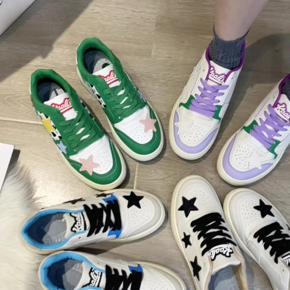 Contrast Star Round Toe Athletic Sneakers – Pastel Flat Shoes