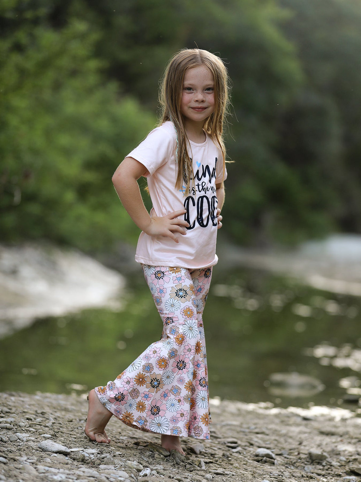 Girls Letter Print Top + Floral Pattern Pants