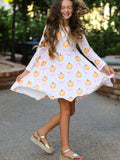 Fall Halloween & Thanksgiving Pumpkin Bow Print Long Sleeve Dress