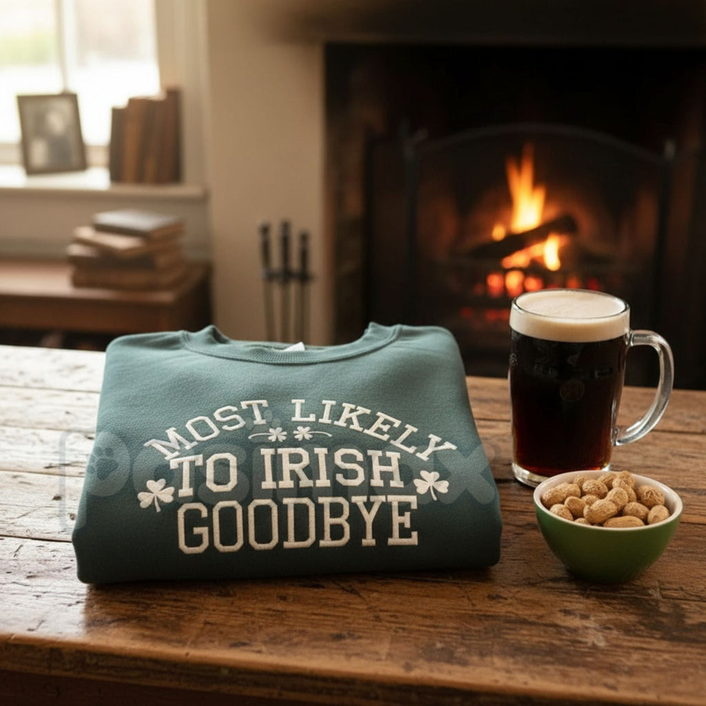 Funny "Most Likely To Do An Irish Exit" Embroidered Sweatshirt – Irish Flag Crewneck