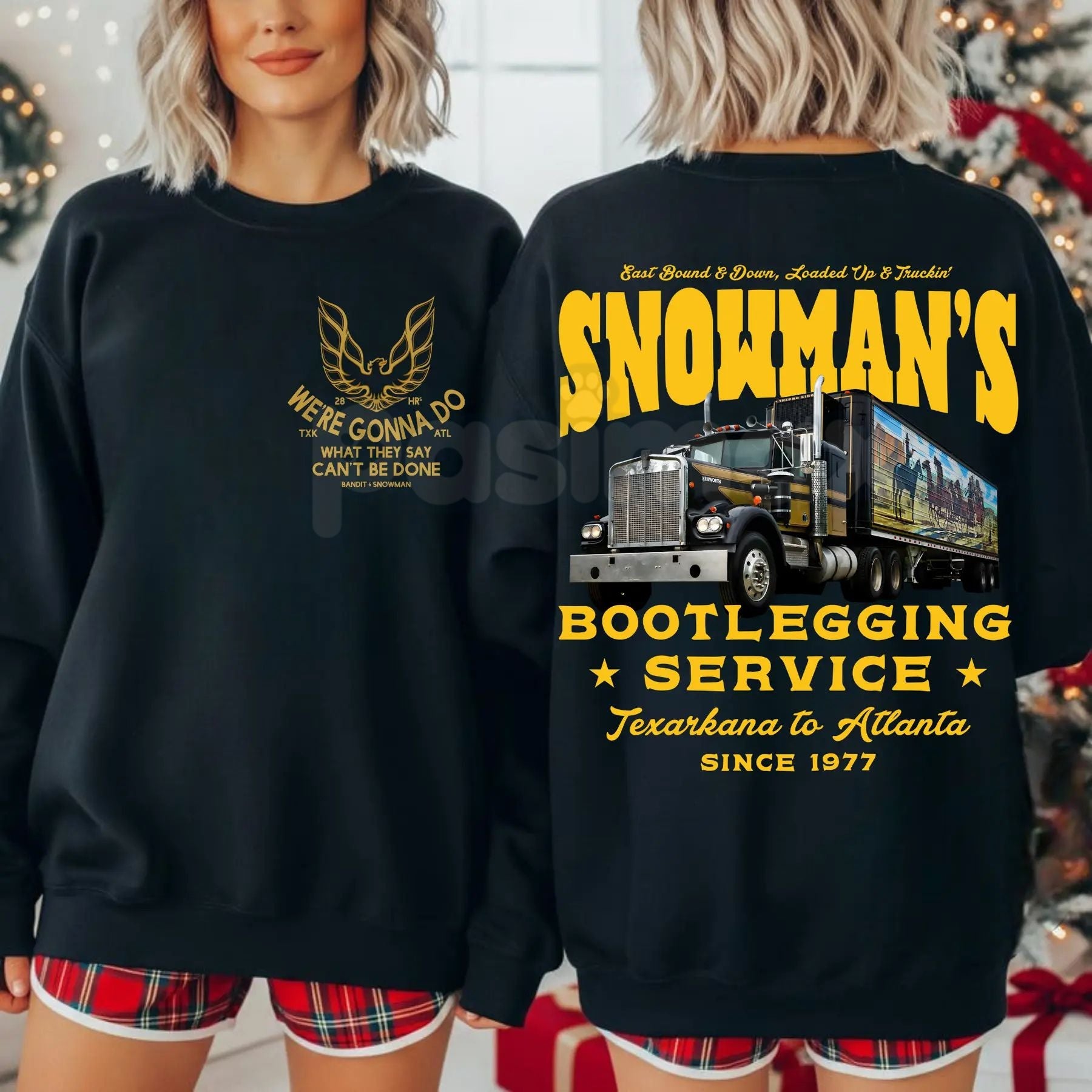 Funny Snowman's Bootlegging Service 2-Sided Sweatshirt | Prohibition Era Holiday Humor Crewneck