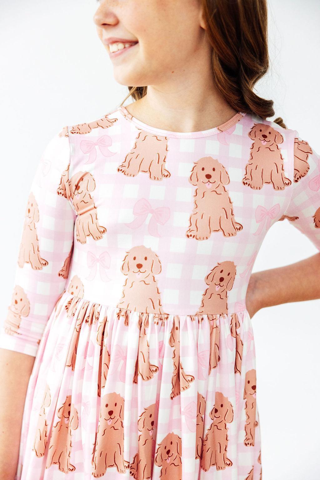 Goldendoodle 3/4 Sleeve Pocket Twirl Dress