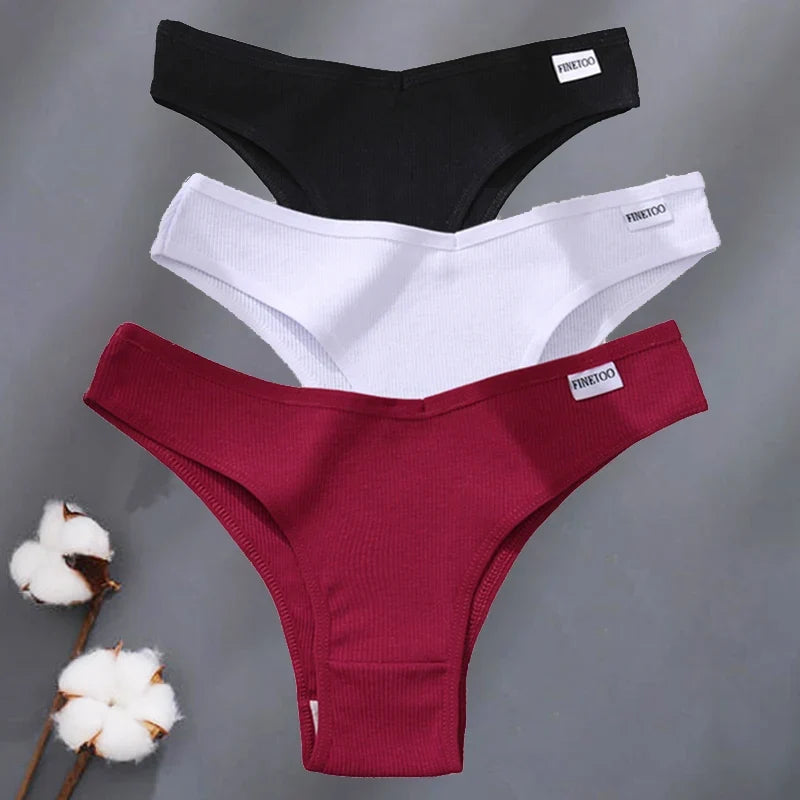 3Pcs/Set Women Cotton Panties Sexy V Waist Briefs T-Back Brazilian Underpants Female M-XL Underwear Girls Breathable Intimates