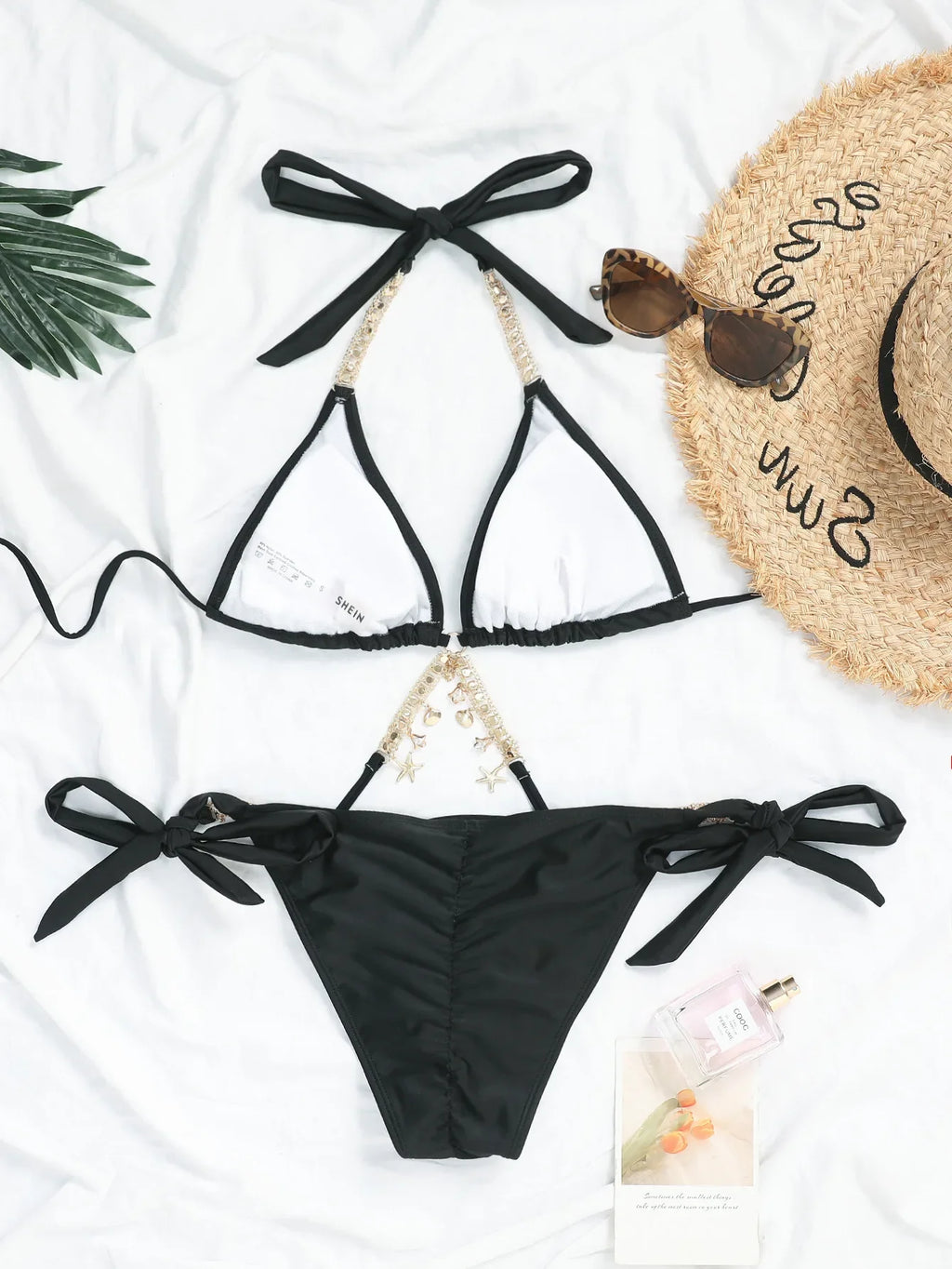 Sexy Luxury Bikini 2026 Women Crystal Rhinestones Push Up Micro Swimsuit Neon Orange Metal Chain Diamond High Cut Thong Swimwear