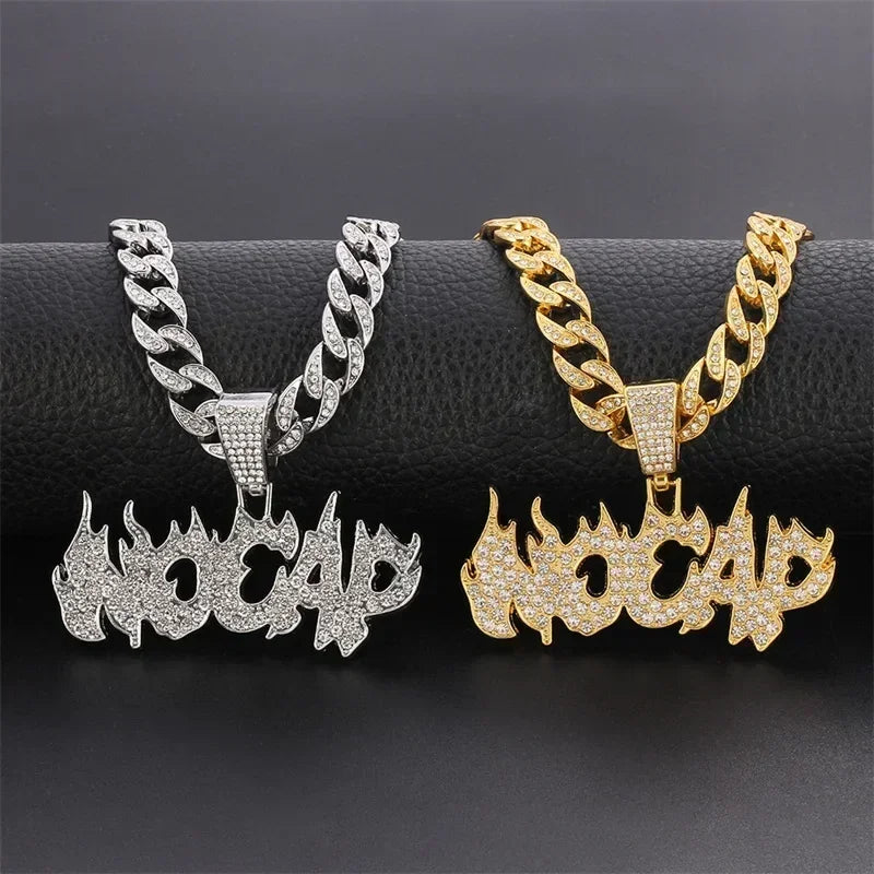 Men Hip Hop Full Rhinestone King Queen Pendants Necklaces Bling Bling Iced Out Cuban Link Chain Hiphop Necklace Men Jewelry Gift