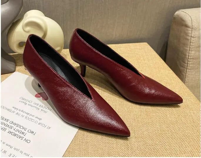 XGRAVITY Sexy Autumn New Designer Vintage Evening Shoes Ladies Fashion Pointed Toe V Cut Woman Shoes High Heel Pumps Sexy C323