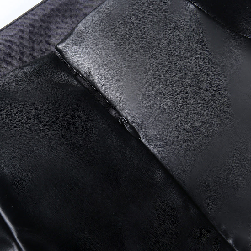 Women Autumn Sexy High Waist Bodycon Skirt Fashion Adults Slim-fit Solid Color Slit Leather Long Skirt Black/White