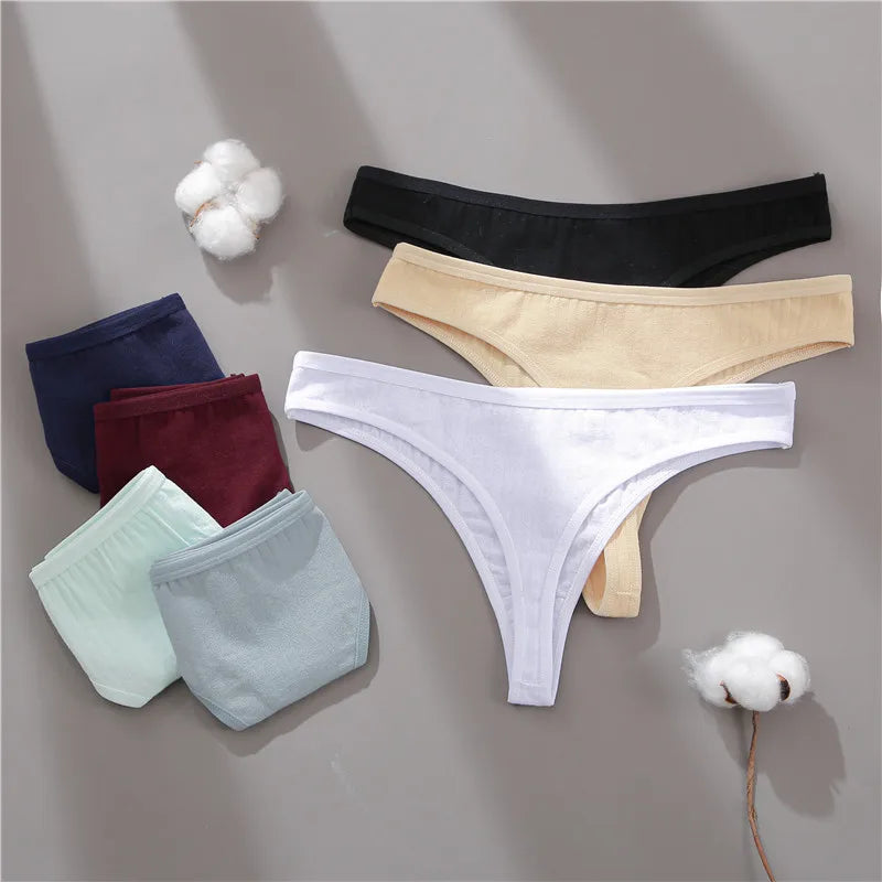 Women Cotton Thongs Panties Sexy Low Waist T-Back G-string Underpants Thongs Girls S-XL Intimates Lingerie Breathable Bikini New