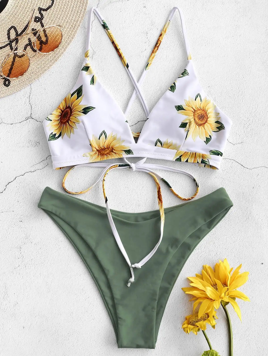 Sunflower Printed Bikini Set Sexy Swimwear Women 2021 Mujer Push Up Padded Biquini Bathers Bandage Bathing Suit Swimsuit Bikini
