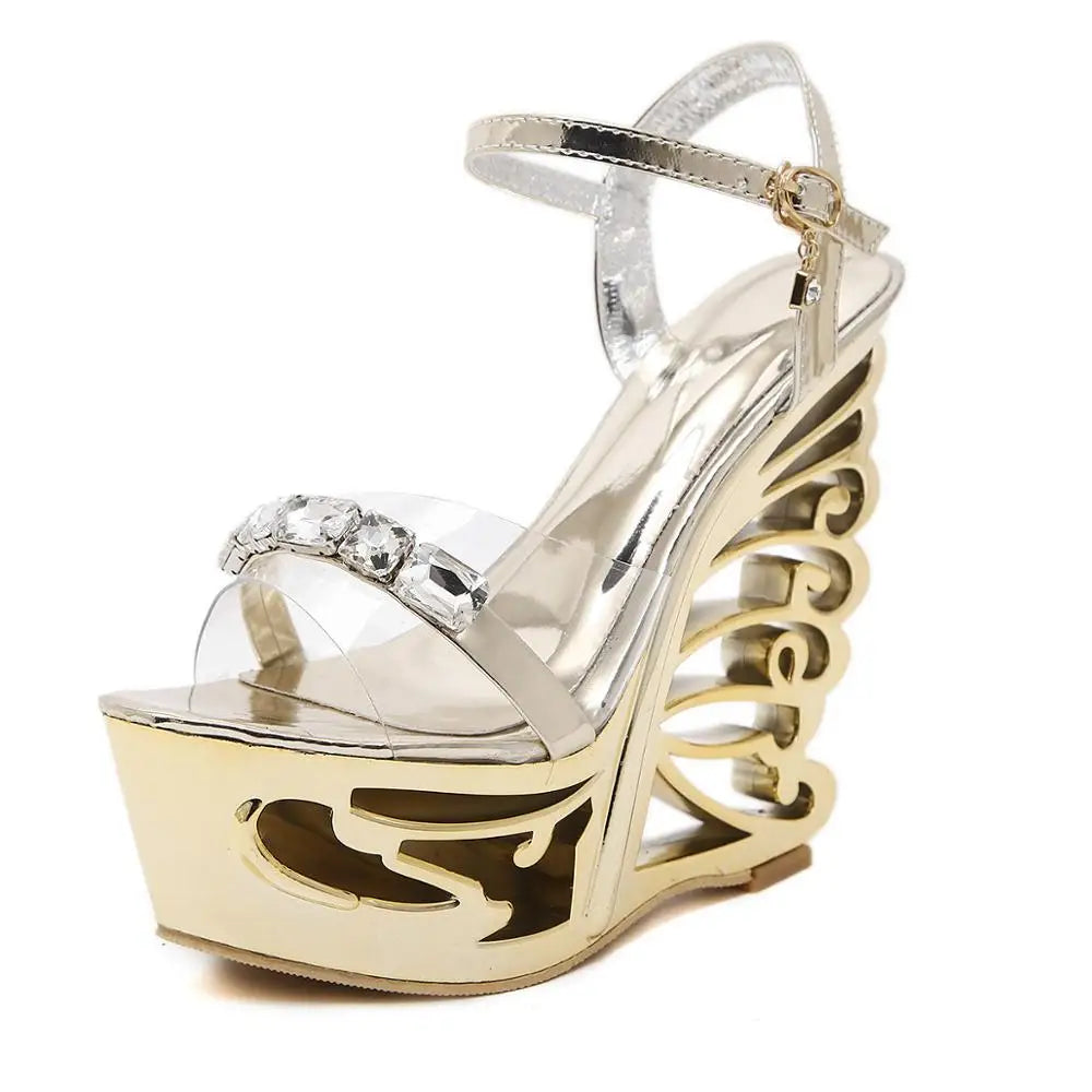 PU leather Strange Style Platform Sandals Women customized Heel Wedges Shoes Big Size Rivet High Heel  Gladiator Sandals