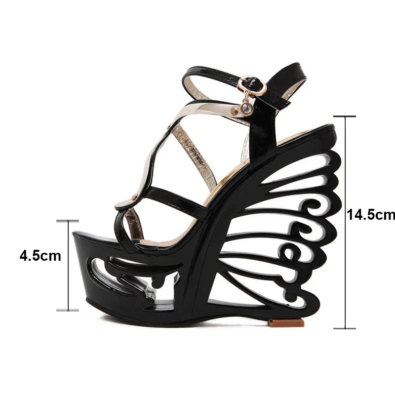 PU leather Strange Style Platform Sandals Women customized Heel Wedges Shoes Big Size Rivet High Heel  Gladiator Sandals
