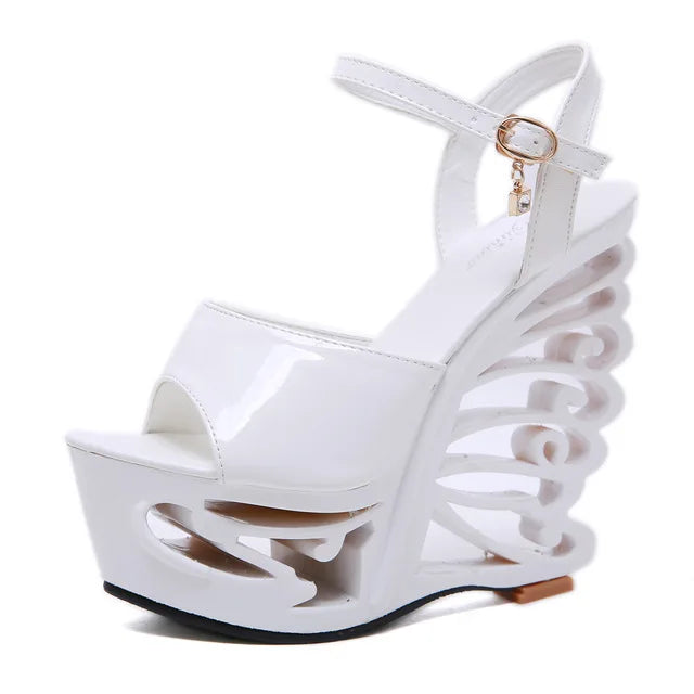 PU leather Strange Style Platform Sandals Women customized Heel Wedges Shoes Big Size Rivet High Heel  Gladiator Sandals