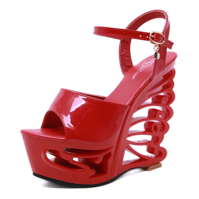 PU leather Strange Style Platform Sandals Women customized Heel Wedges Shoes Big Size Rivet High Heel  Gladiator Sandals