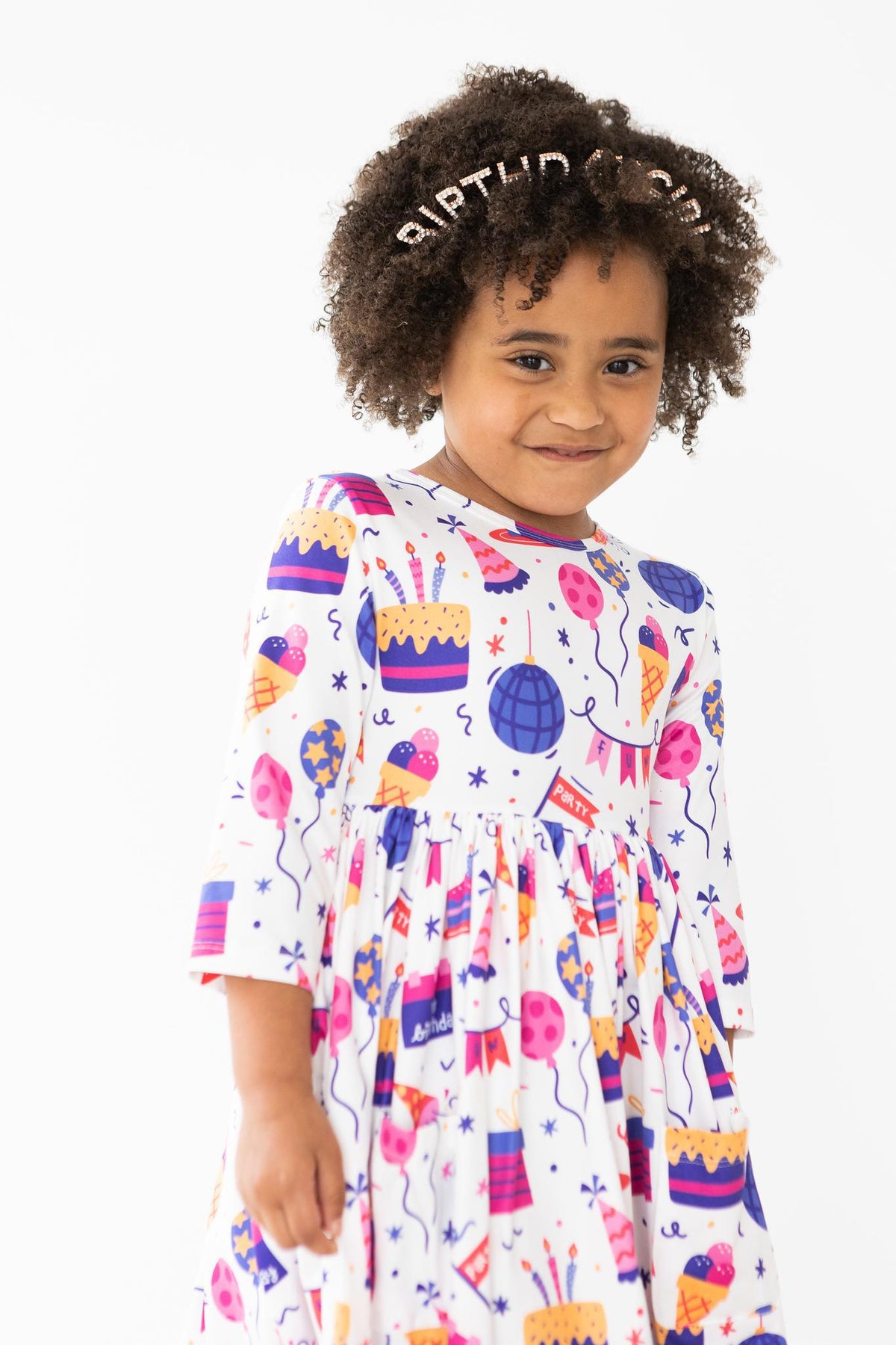 Happy Birthday 3/4 Sleeve Pocket Twirl Dress