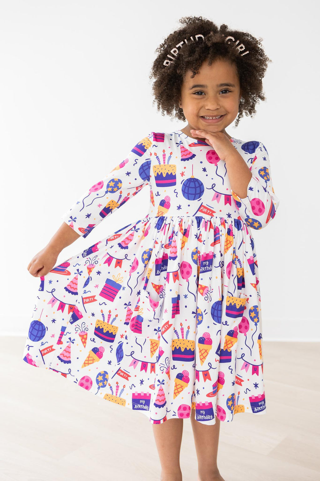 Happy Birthday 3/4 Sleeve Pocket Twirl Dress
