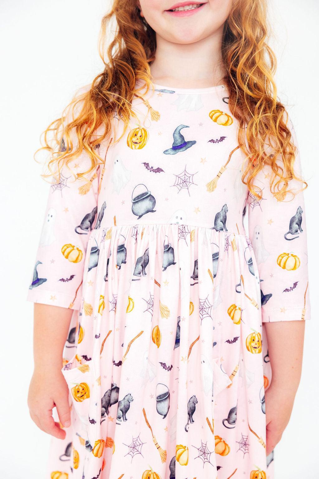 Hey Boo 3/4 Sleeve Pocket Twirl Dress