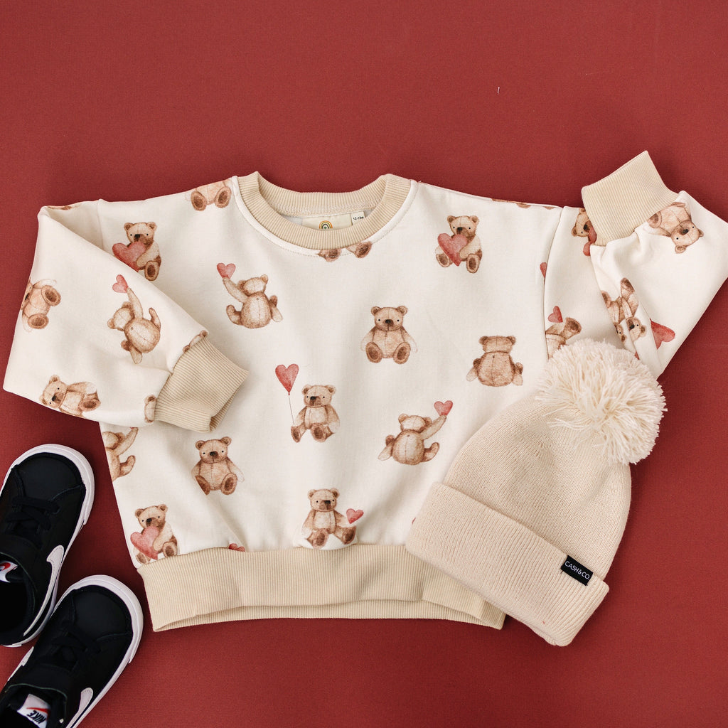 Teddy Bear Hearts Crewneck Sweatshirt