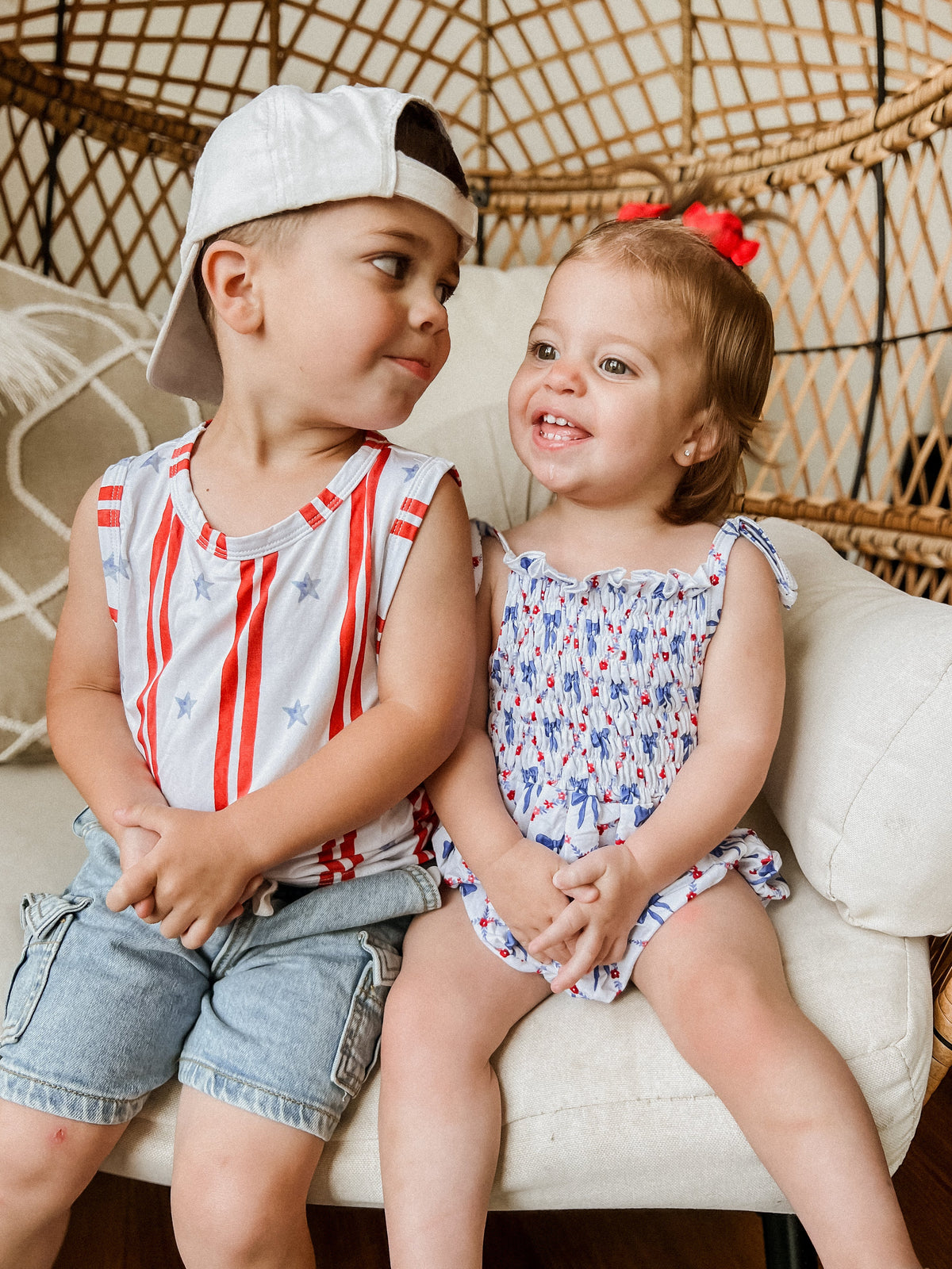 Smocked Red, White and Bows Bamboo Bubble Romper