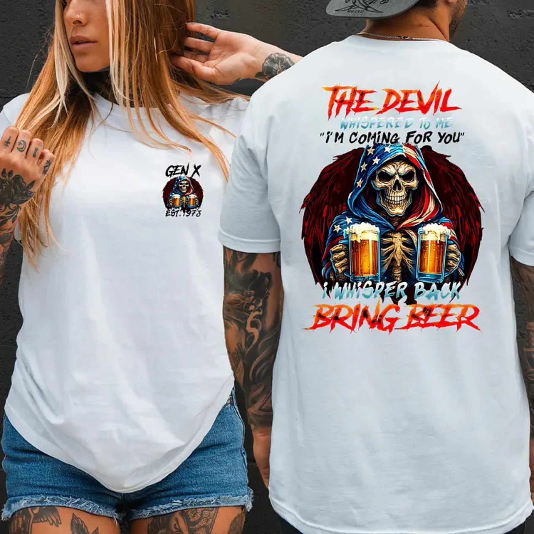 "I Whisper Back Bring Beer" T-Shirt - Funny Sarcastic Saying Tee, Devil Humor Apparel