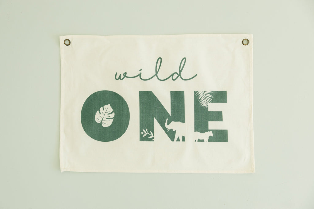 Wild One First Birthday Canvas Banner - Jungle Theme