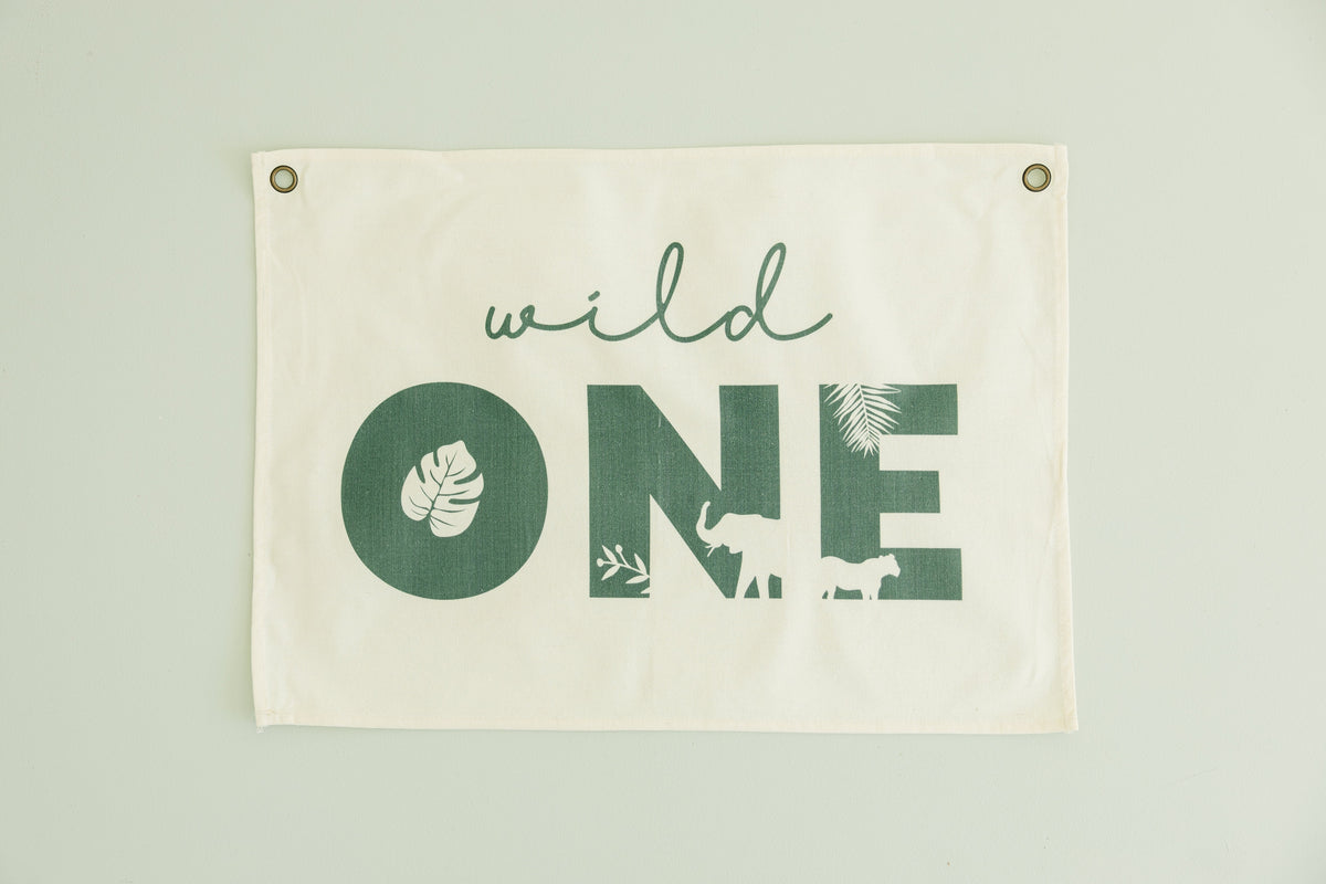 Wild One First Birthday Canvas Banner - Jungle Theme