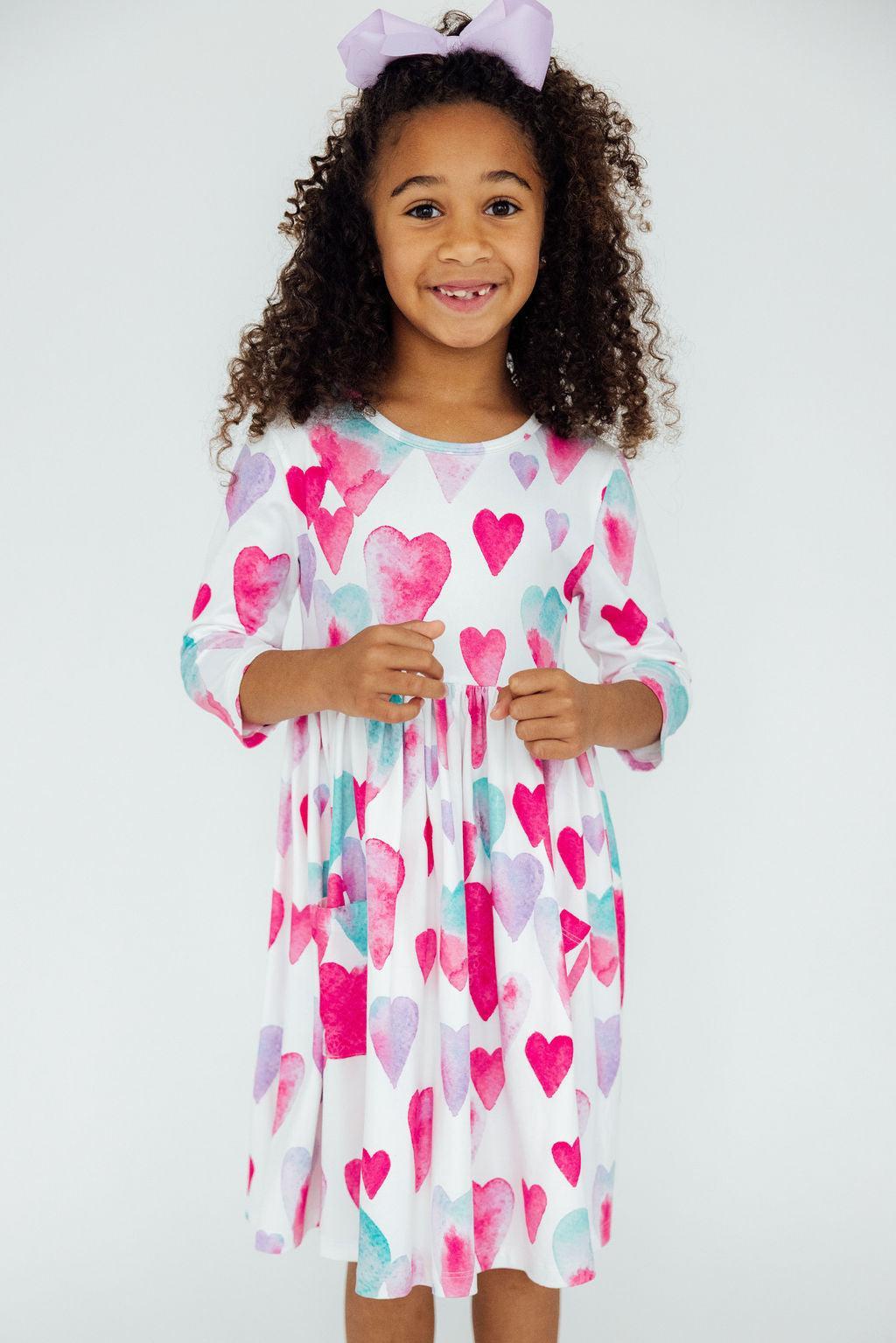 Light Hearted 3/4 Sleeve Pocket Twirl Dress