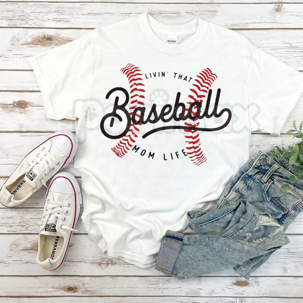 "Livin' That Baseball Mom Life" Short Sleeve Crew Neck - Premium 100% Cotton Baseball Mom Graphic Tee, Game Day Sports Mom Gift, Soft Lived-In Heavyweight Bleacher Life Shirt, Cactus & Clay Aesthetic Baseball Top, Made in USA Team Mom Apparel
