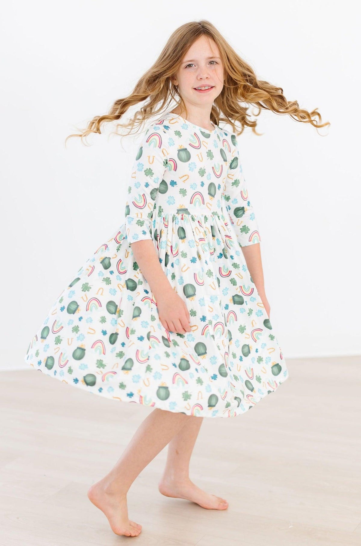 Luck of the Irish 3/4 Sleeve Pocket Twirl Dress