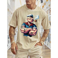 Men's Popeye Printed Urban Casual T-Shirt - Classic Cartoon Graphic Tee, Short Sleeved Round Neck