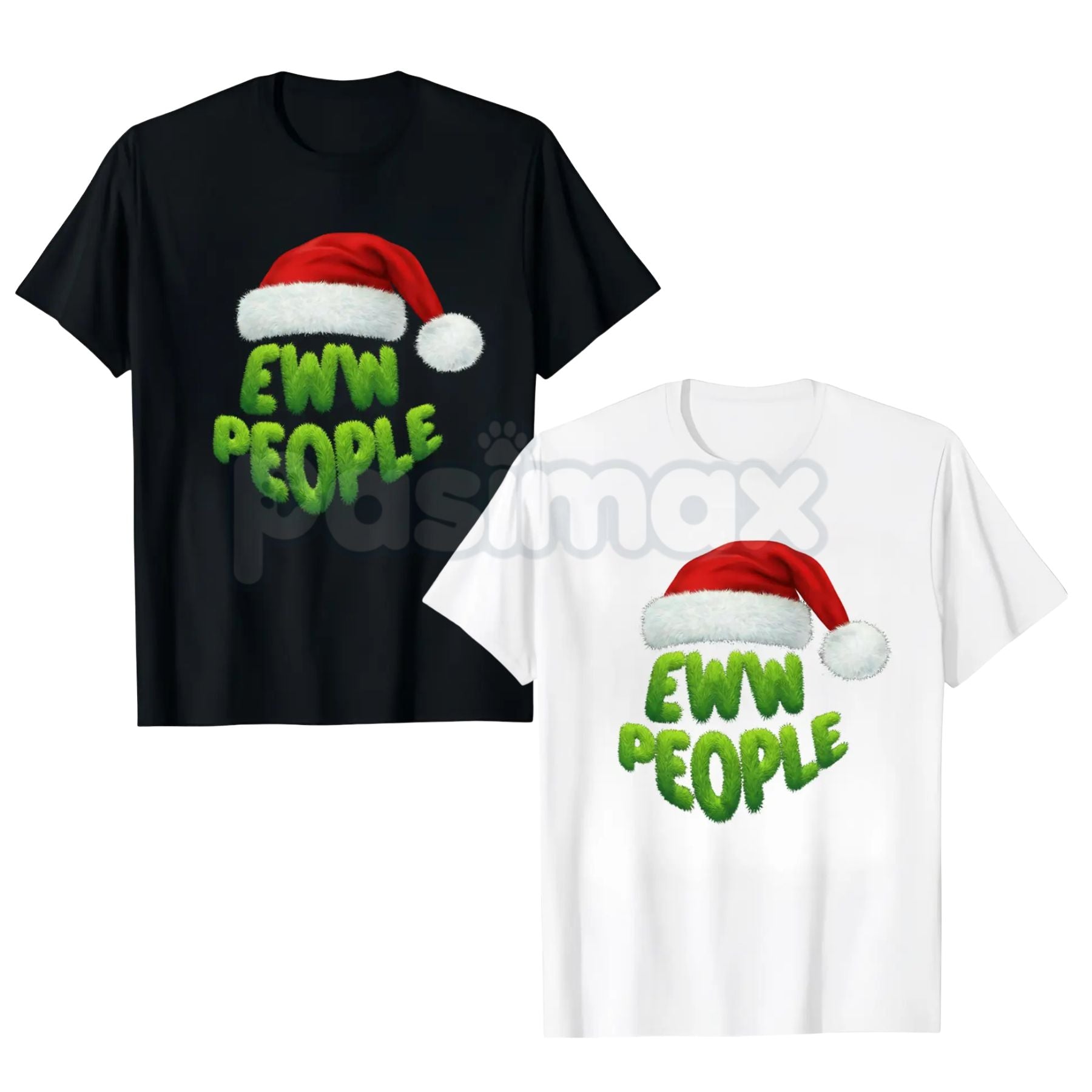 Merry Christmas T-Shirt - Black "Ewww" People with Santa Hats - Funny Introvert Holiday Slogan Tee, Sarcastic Anti-Social Christmas Apparel, Dry Humor Gift