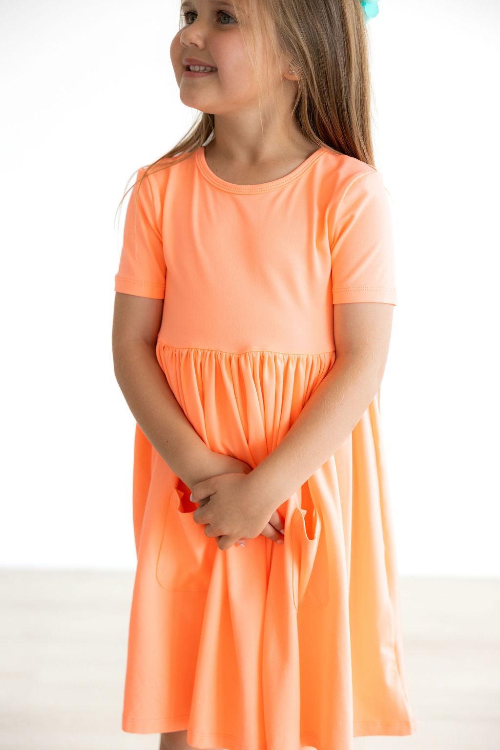 Neon Coral S/S Pocket Twirl Dress