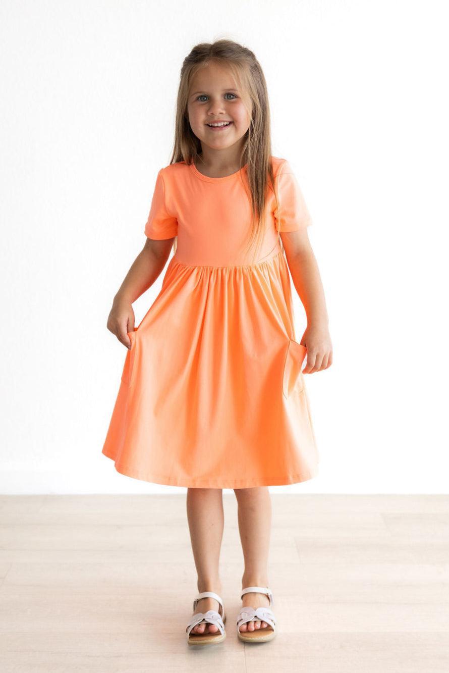Neon Coral S/S Pocket Twirl Dress