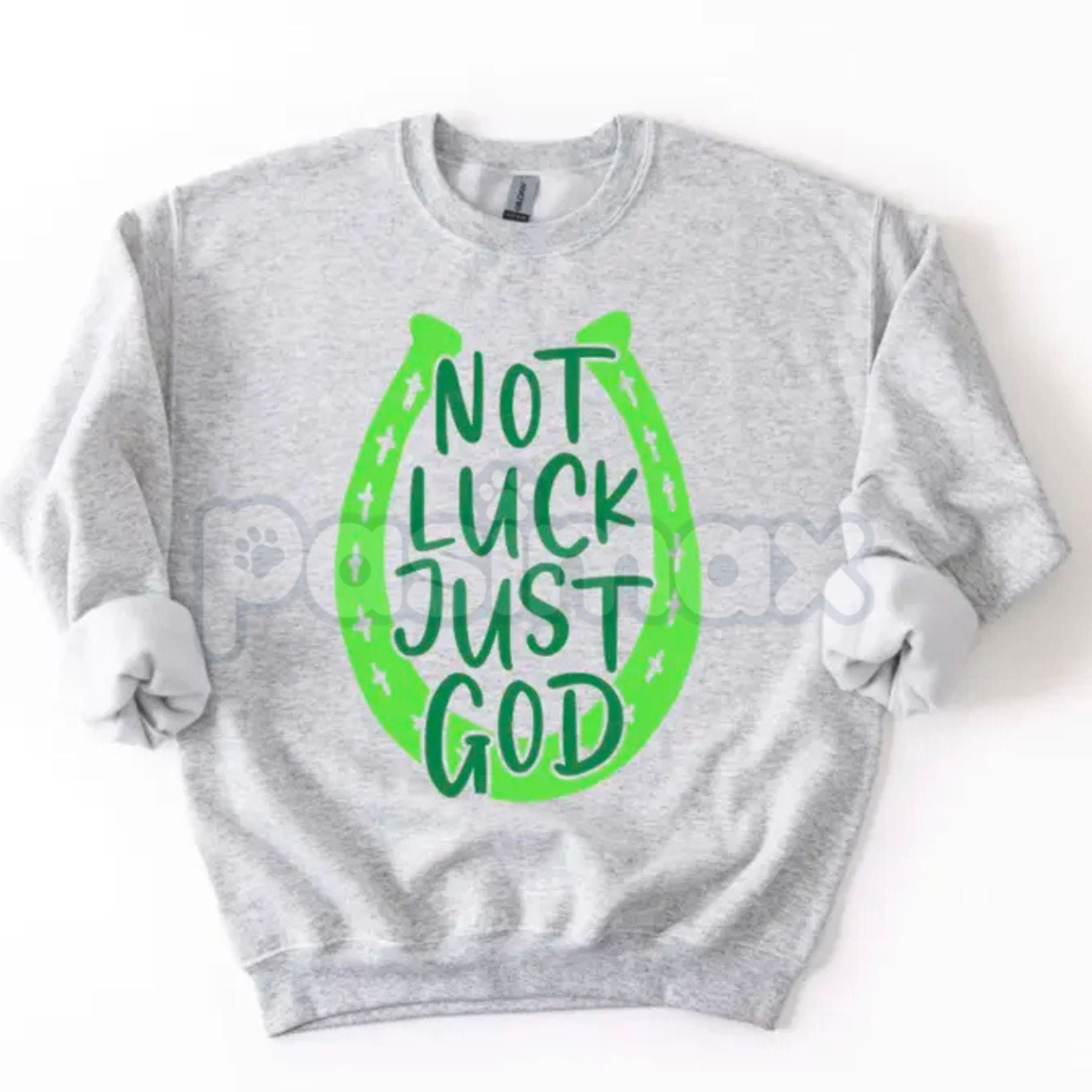 Not Luck Just God Horseshoe St. Patrick's Day Sweatshirt | Faith Over Luck Christian Shirt | Religious St. Paddy’s Day Crewneck | Western Faith Horseshoe Jumper | Aesthetic Christian St Patrick's Pullover | Lucky Horseshoe Faith Gift