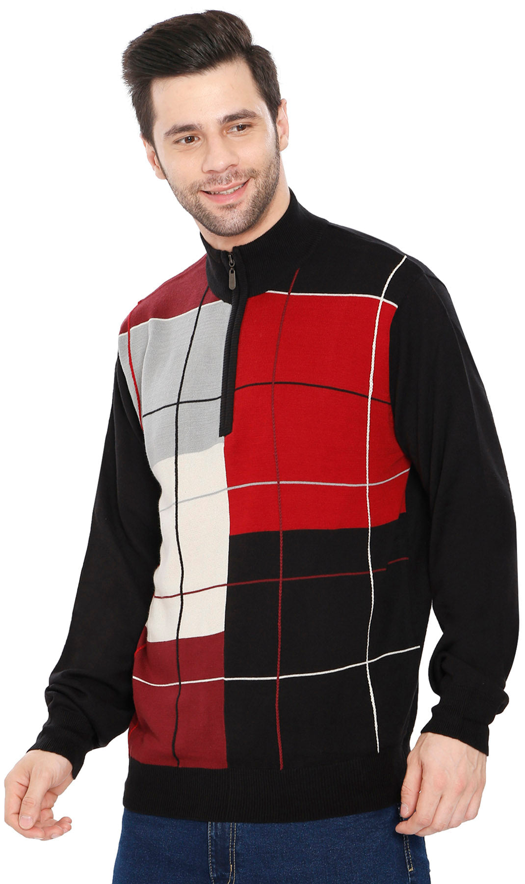 Men's Color Block Quarter Zip Long Sleeve Sweater