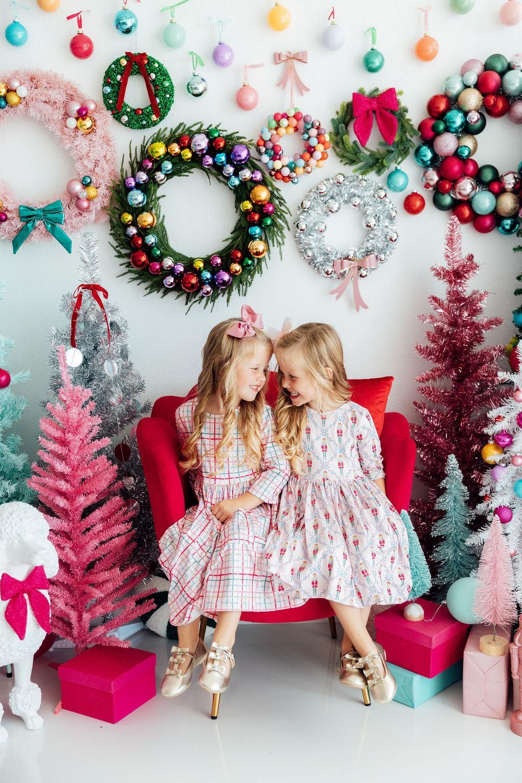 Pink Nutcracker 3/4 Sleeve Pocket Twirl Dress