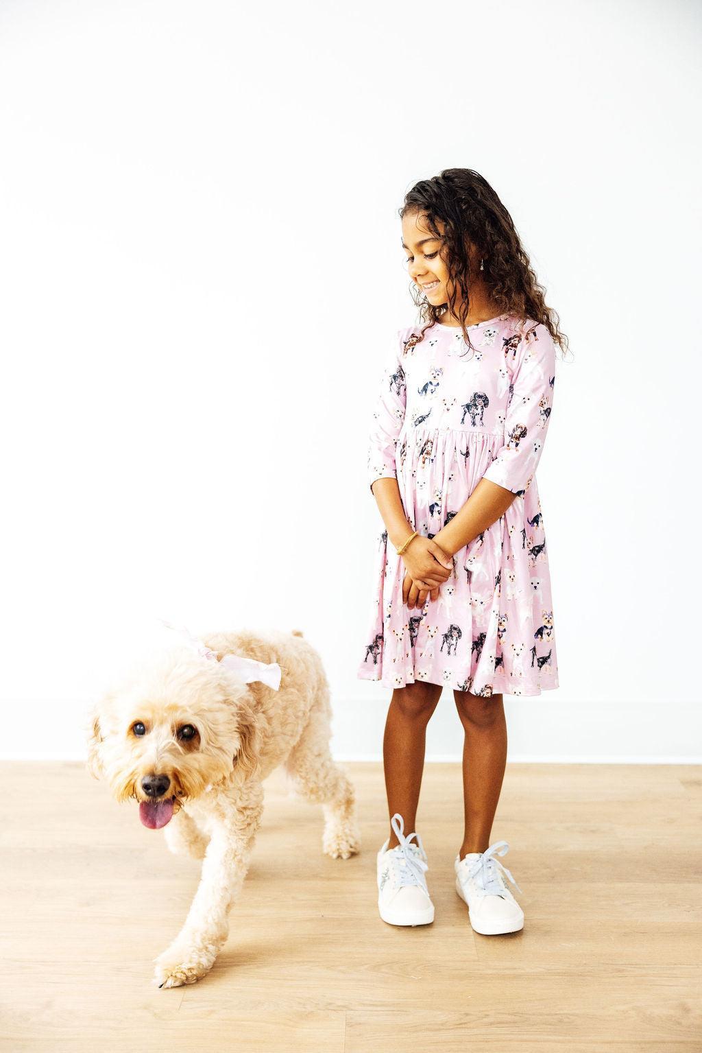 Puppy Kisses 3/4 Sleeve Pocket Twirl Dress
