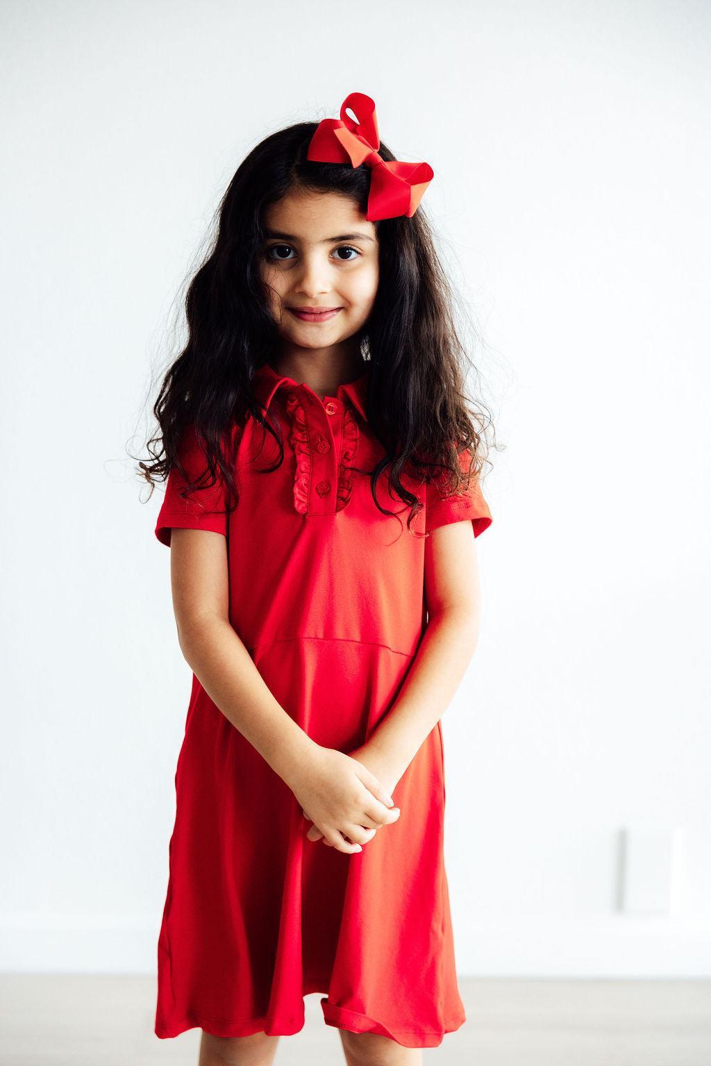 Red S/S Polo Dress