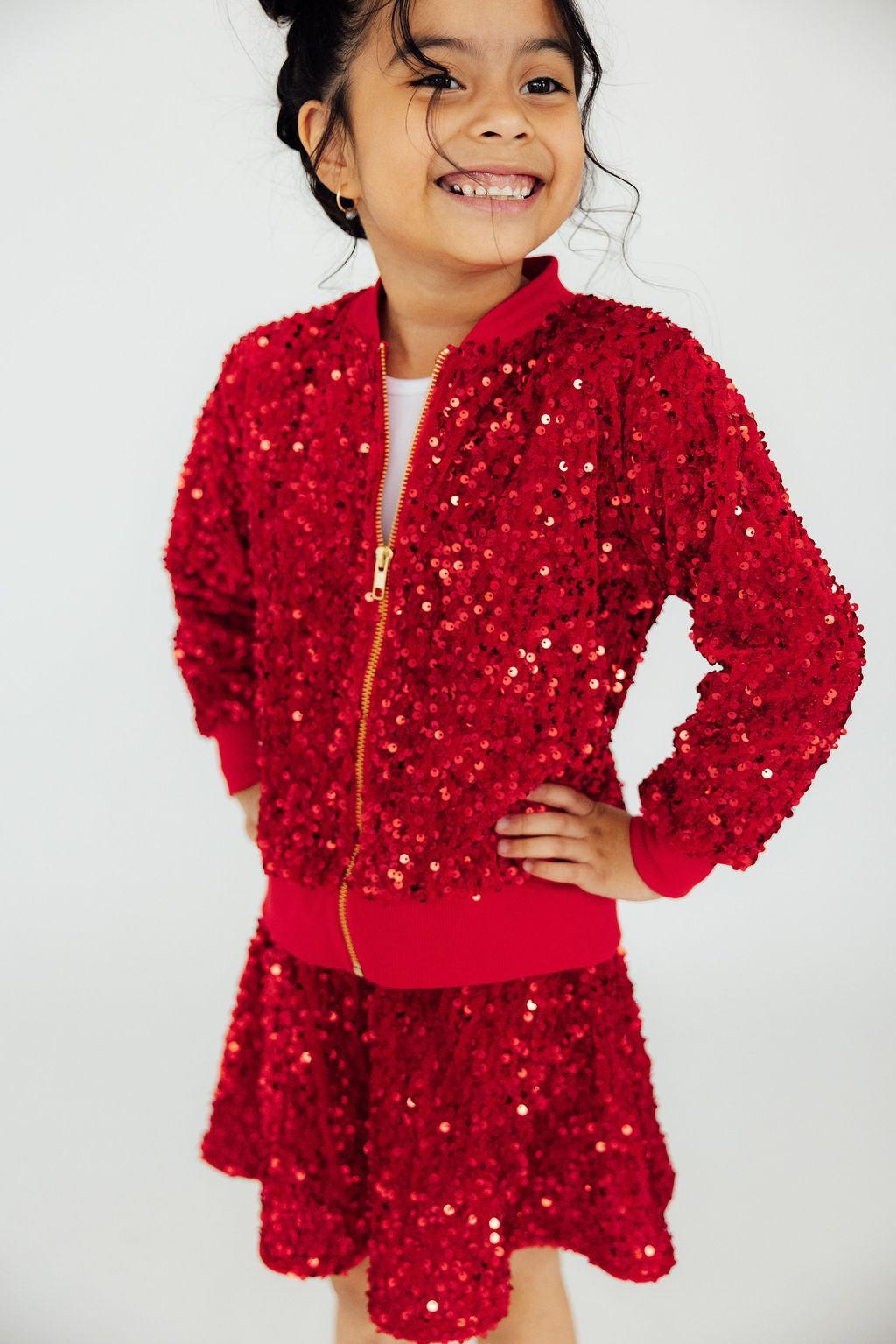 Red Velvet Sequin Twirl Skort