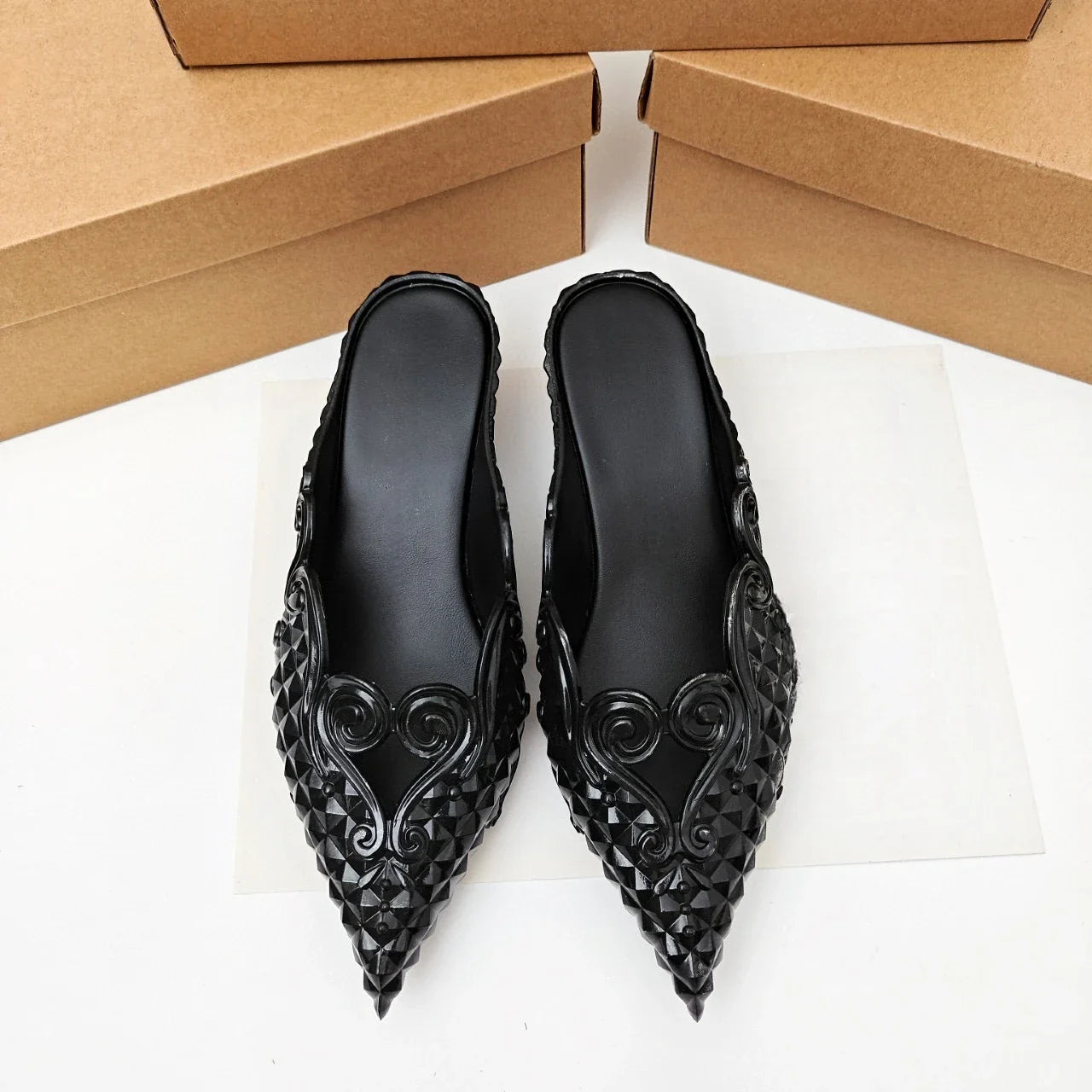 Original Brand Style Women Pointed-toe Crystal High Heel Slippers  Girl Retro Elegance Slippe Ladies Fashion witch Summer Slides