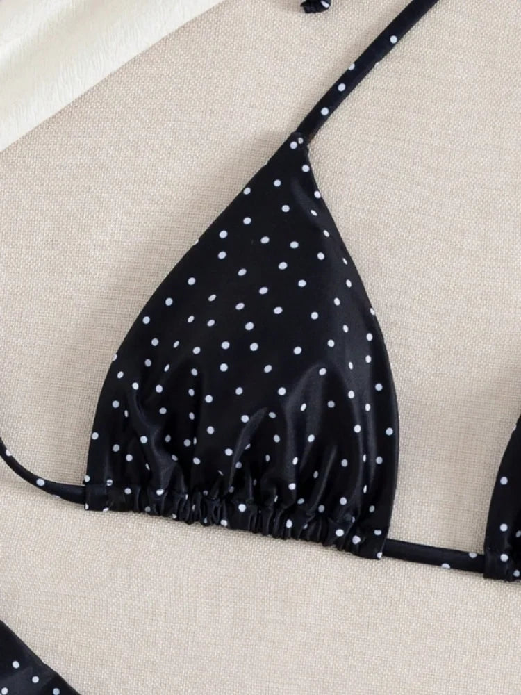 Sexy Black Polka Dot Print 3 Piece Bikini Set Women Tie Side Thong Swimsuit Brazilian Push Up Bathing Suit Swimwear Biquini 2026