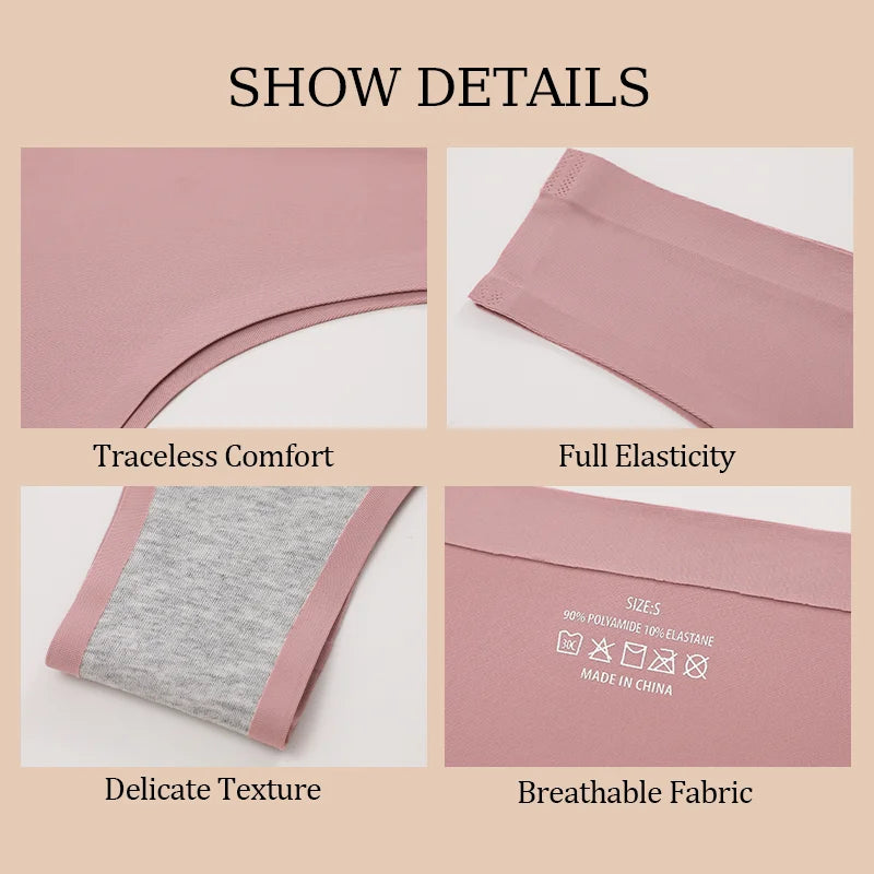5PCS Seamless Maillard Panties Ultra-thin Brazilian panties Women Ice Silk Underwear Sexy Panty Low Waist G-string Female Solid