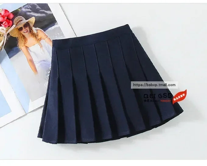 1pcs Spring Summer Girls Pleated Skirt Students Elastic A-line Skirt Kids College Style jk Skirts Childrens Fashion Short Skirts